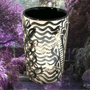 Butterfly Tumbler/Pen-Pencil Holder/Bud Vase in Black White & Genuine 18k Gold